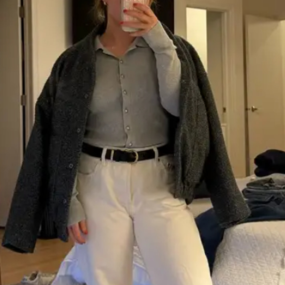 Michael Kors Gray Polo Sweater LARGE Fitted Cardigan Preppy Silk Cotton $300 - Picture 4 of 11